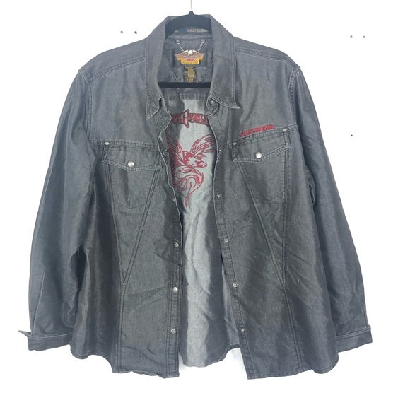 HARLEY-DAVIDSON embroidered button up top U26 - Picture 5 of 8